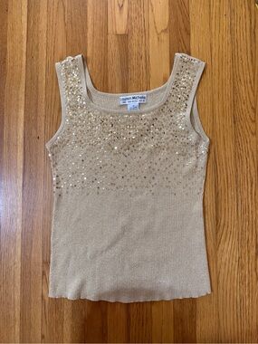 Vintage Lauren Michelle Beige Sequin Knit Tank Top M